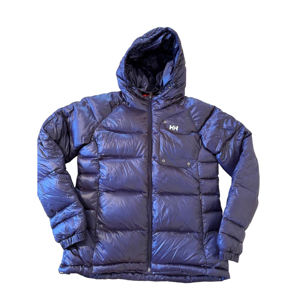 Helly Hansen Puffer Jacket Purple Hooded Down Filled Quilted Mens Size 95 M
